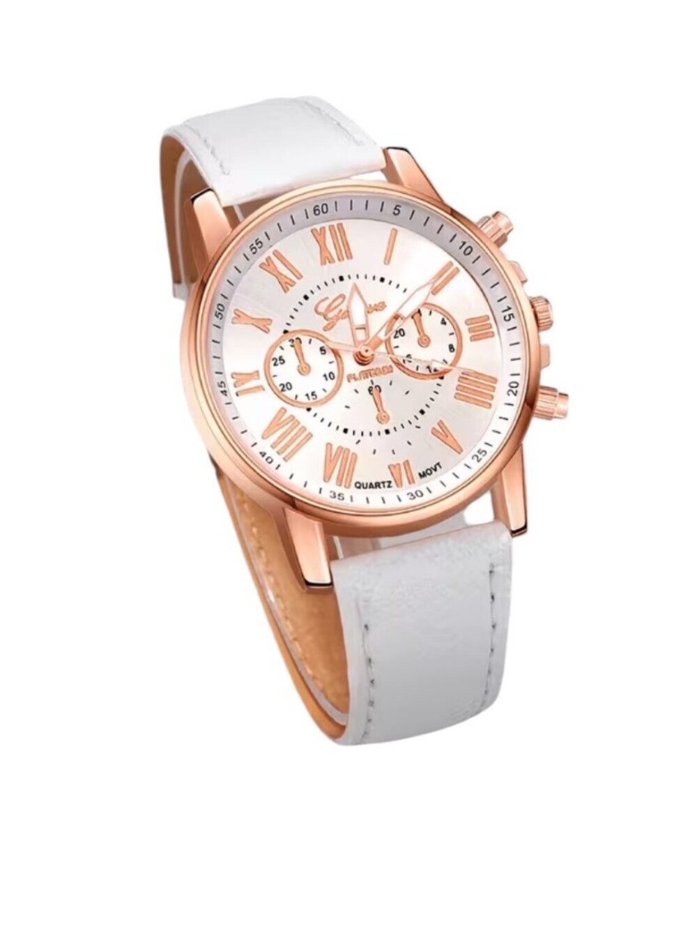 Geneva Rose Gold Case White Strap Women's Watch